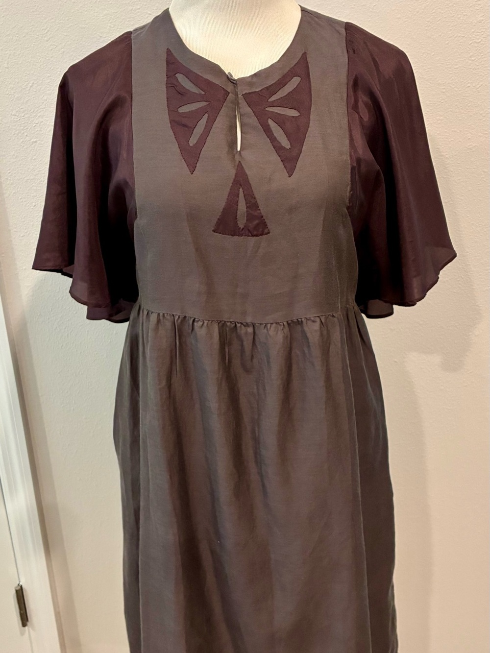 acoté by Cotélac Cotton Silk Bow Flutter Sleeve Dress Size 4